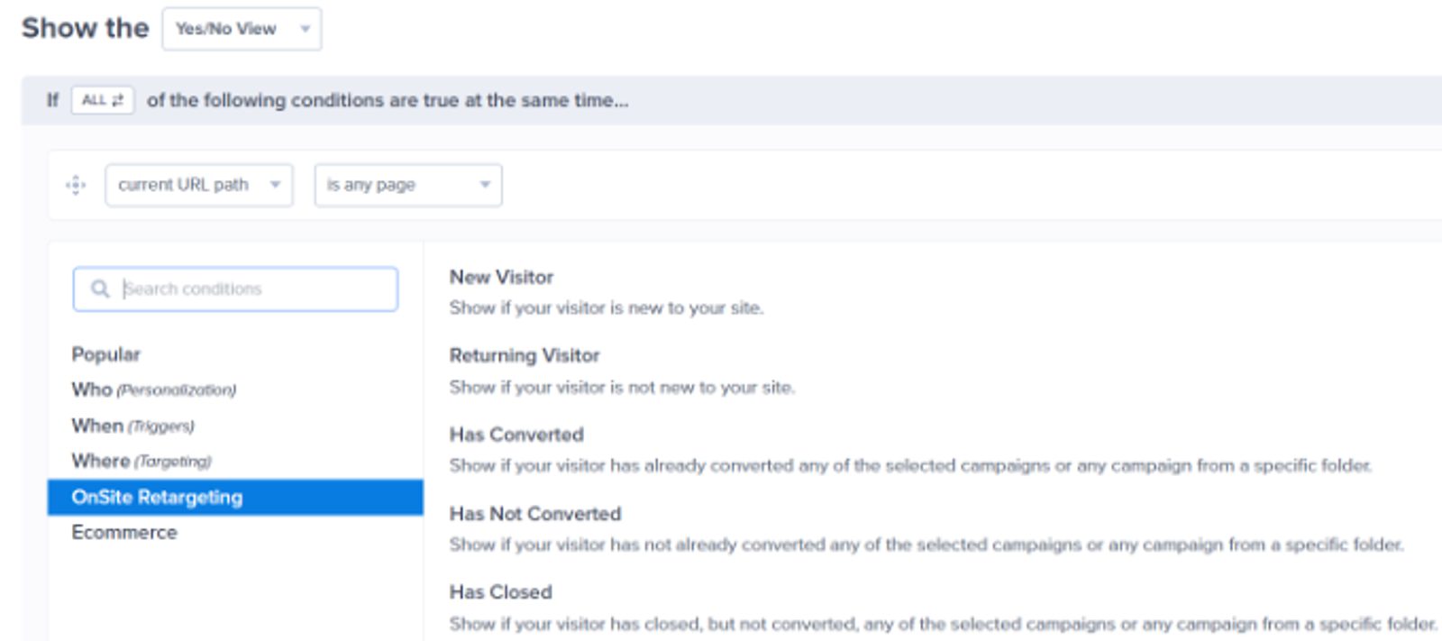 onsite targeting display rules