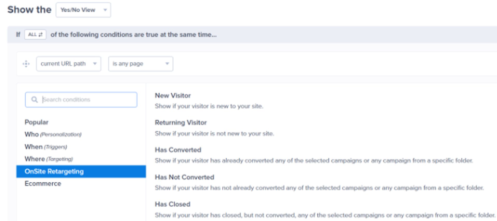 onsite targeting display rules