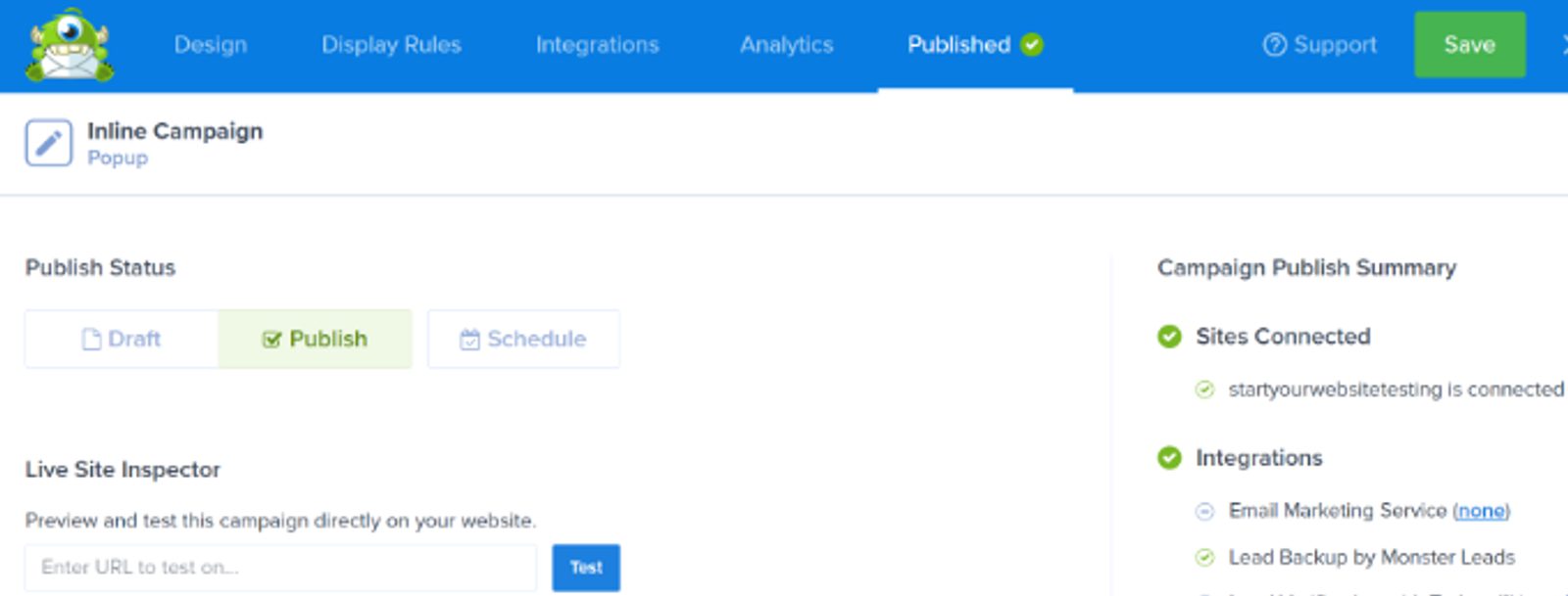 publish your optinmonster campaign