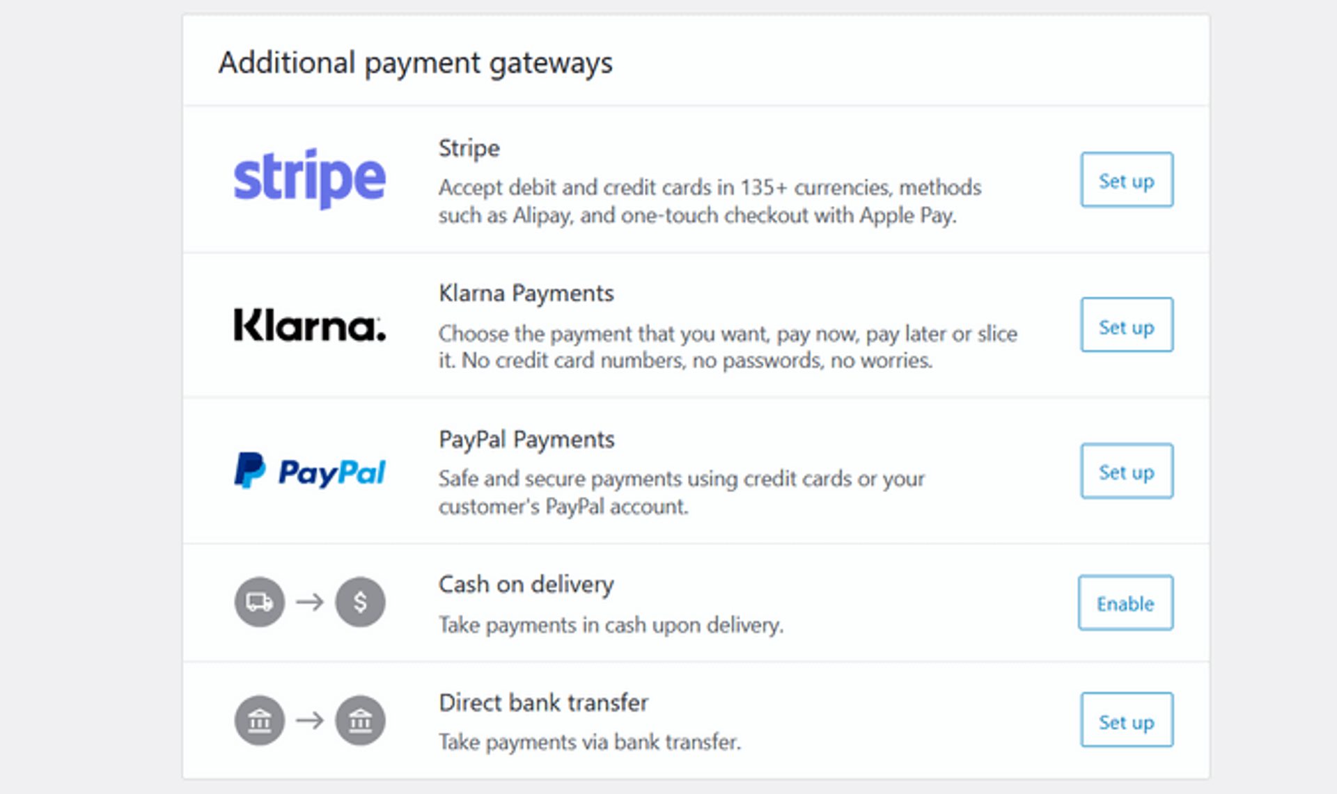 woocommerce payment gateways