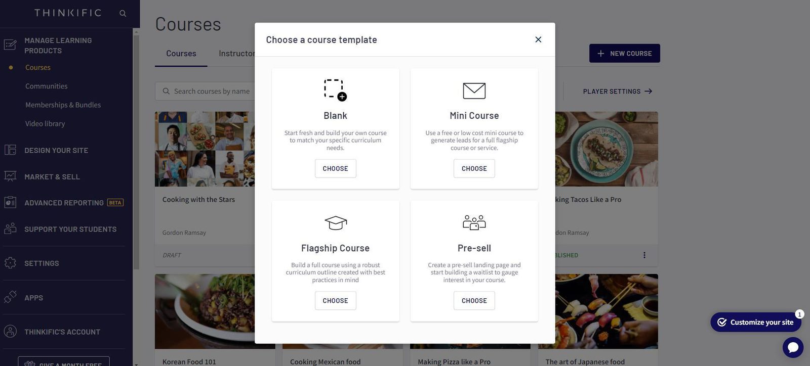 creating a course on thinkific
