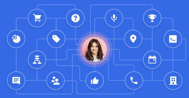 Donna su sfondo rosa collegata con simboli KPI