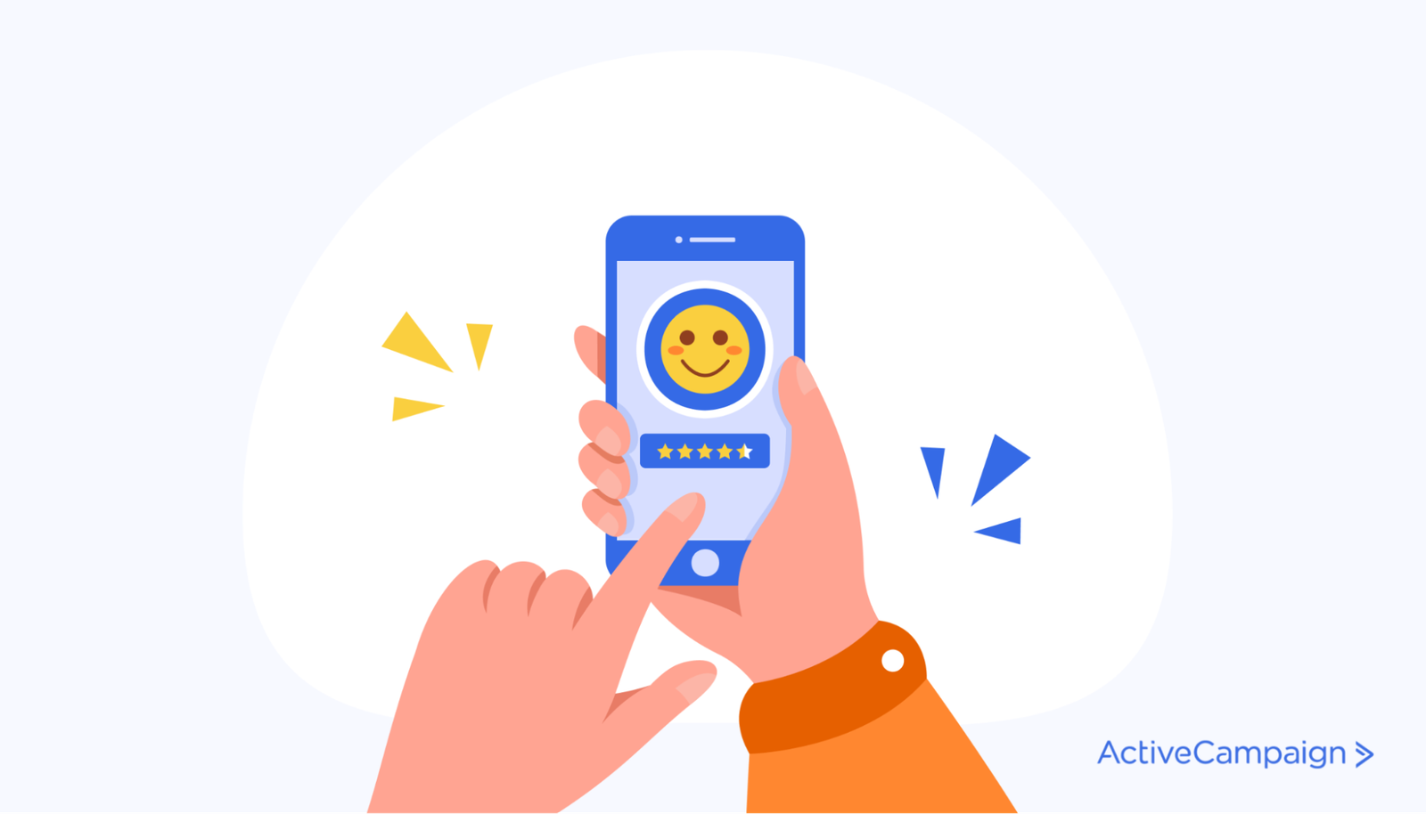 Illustration of someone using their phone to leave a review