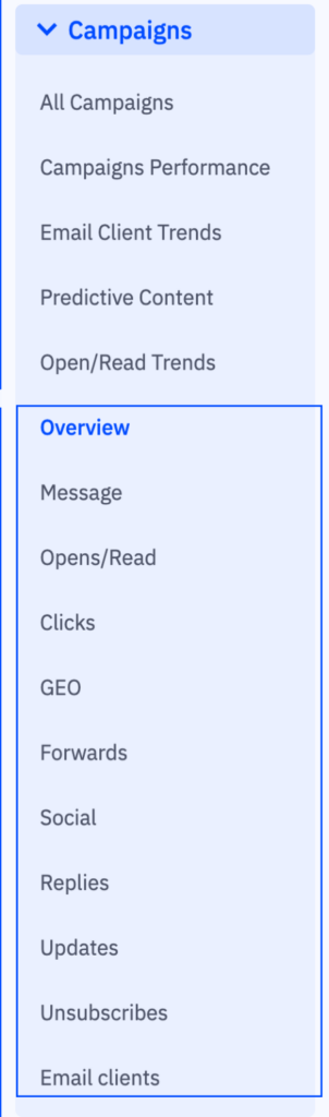 Campaign navigation sidebar in ActiveCampaign
