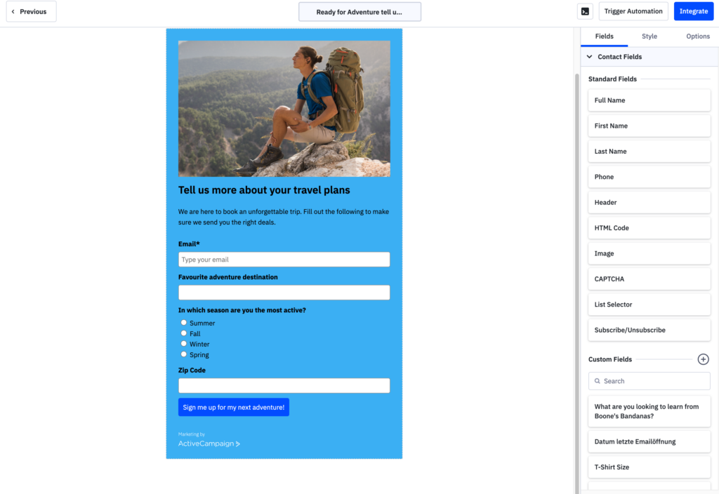 Multi-step form builder in ActiveCampaign