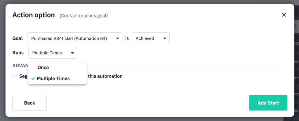 Action option iin ActiveCampaign
