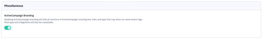 Branding toggle feature in ActiveCampaign