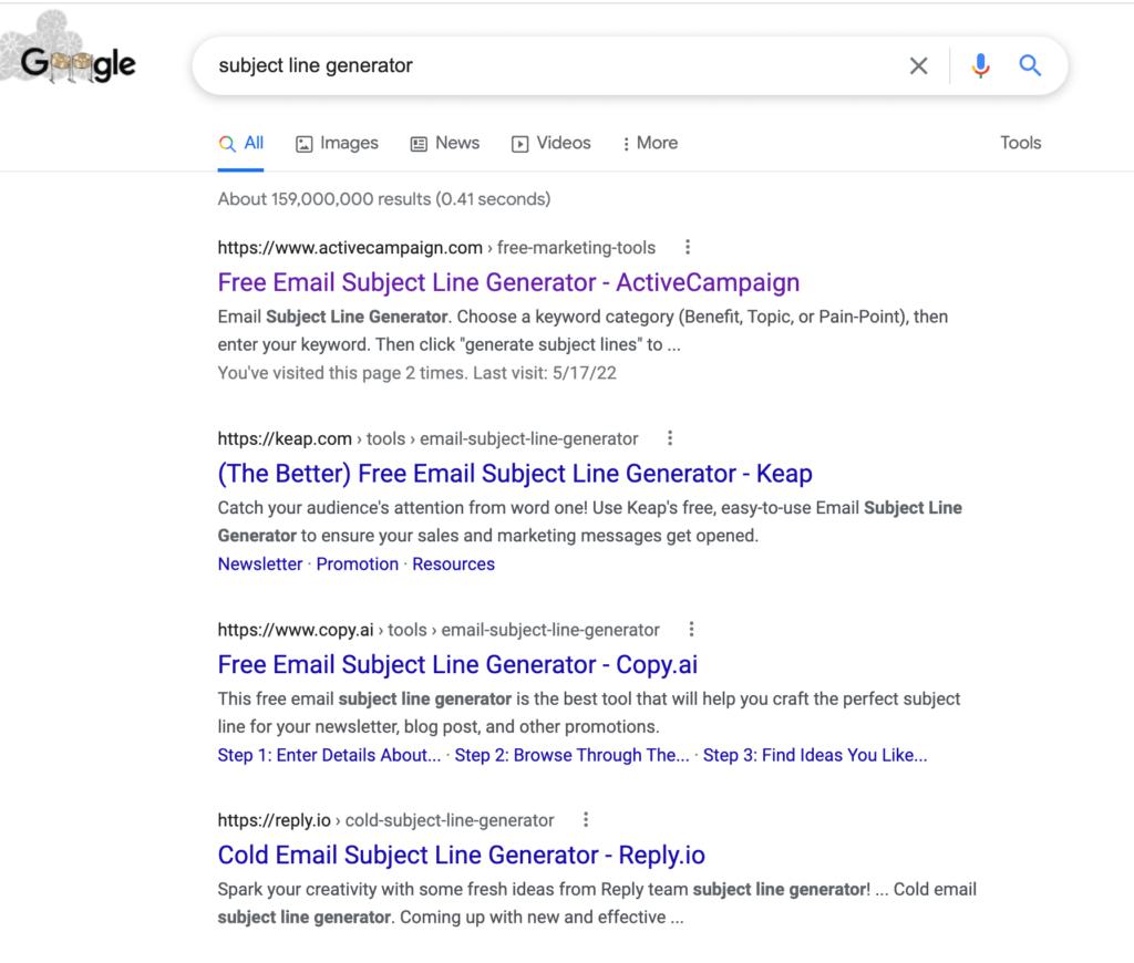 google search for subject line generator