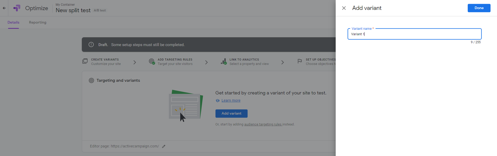 Variant landing page tool