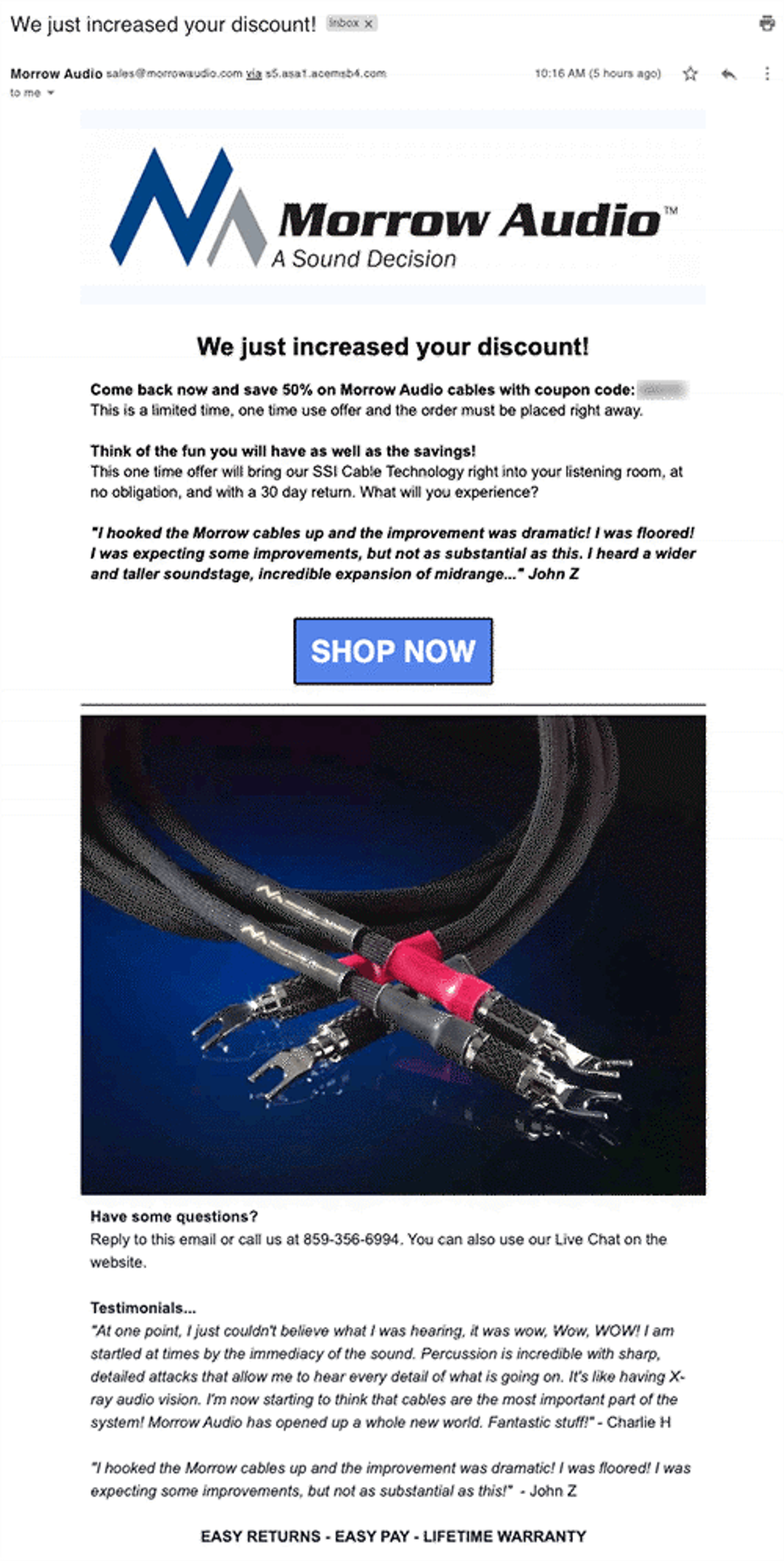 Morrow Audio abandoned cart email