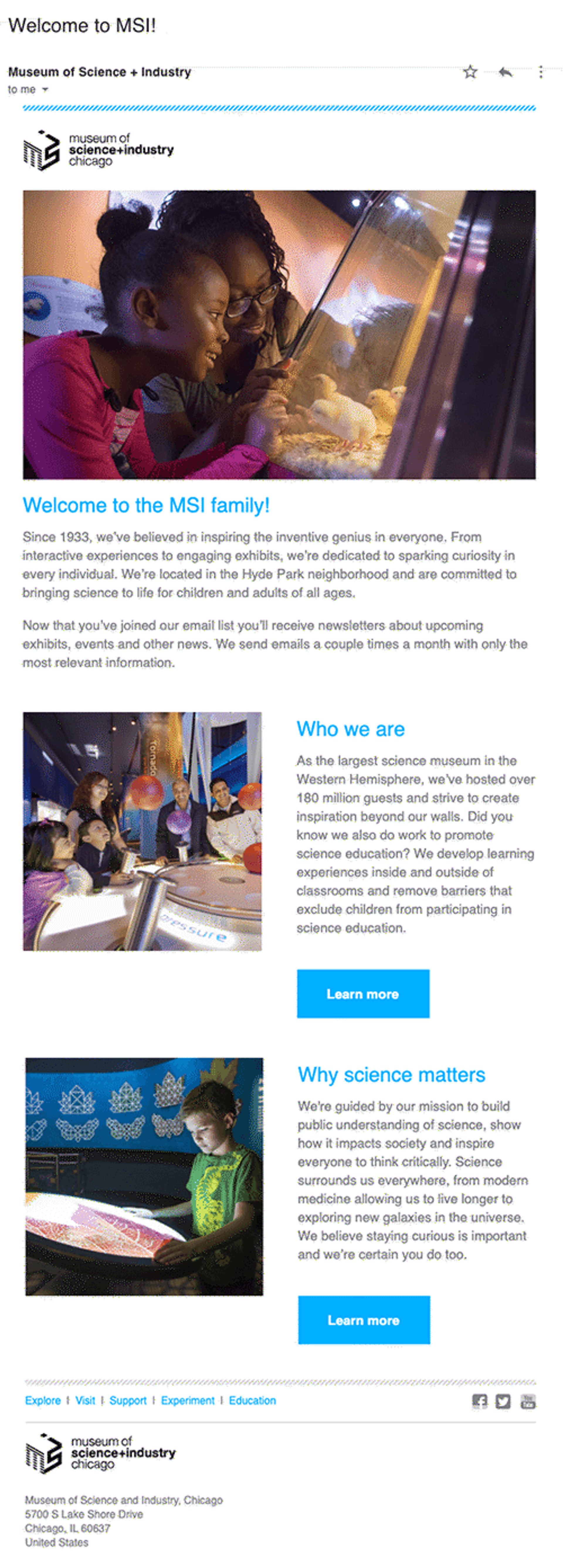 MSI welcome series email